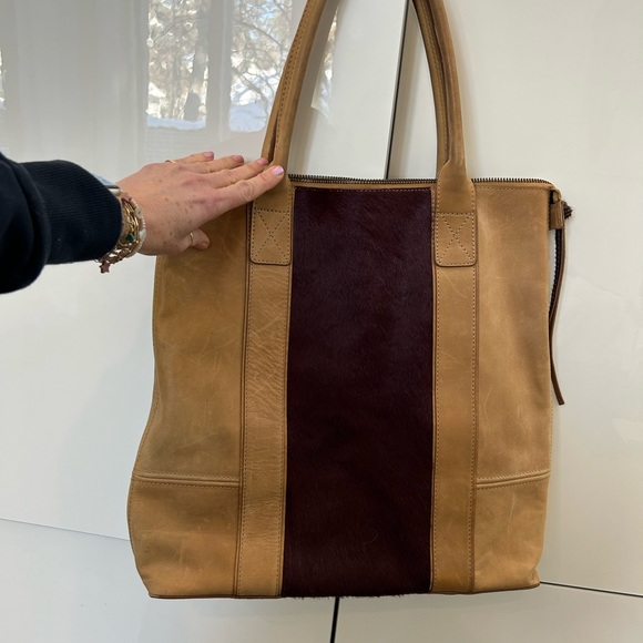 All Saints leather tote bag with deep burgundy pony skin insert - Picture 9 of 16